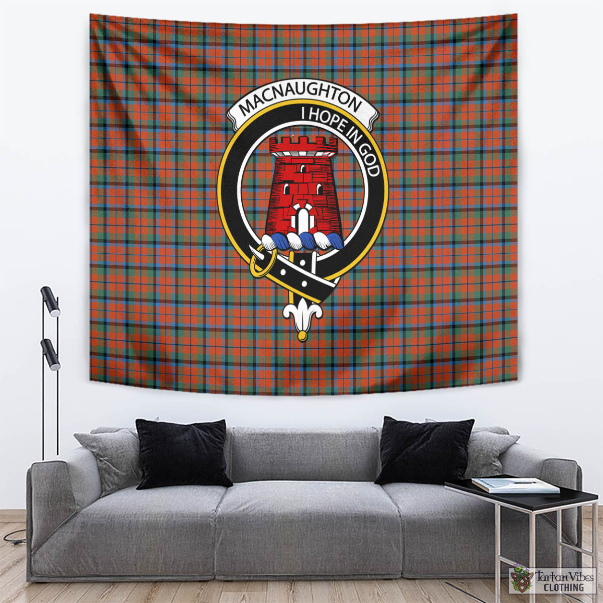 Tartan Vibes Clothing MacNaughton Ancient Tartan Tapestry Wall Hanging and Home Decor for Room with Family Crest