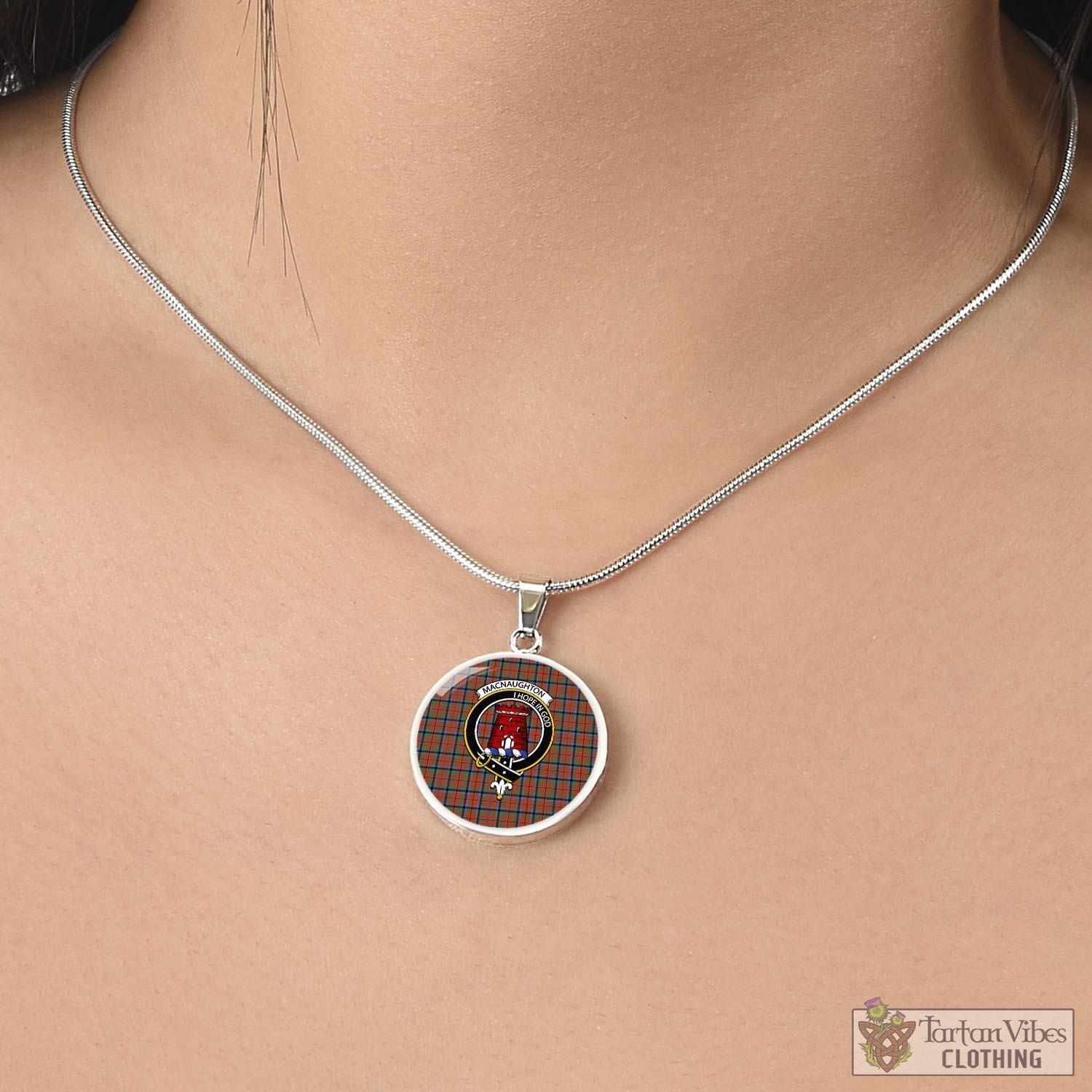 Tartan Vibes Clothing MacNaughton Ancient Tartan Circle Necklace with Family Crest