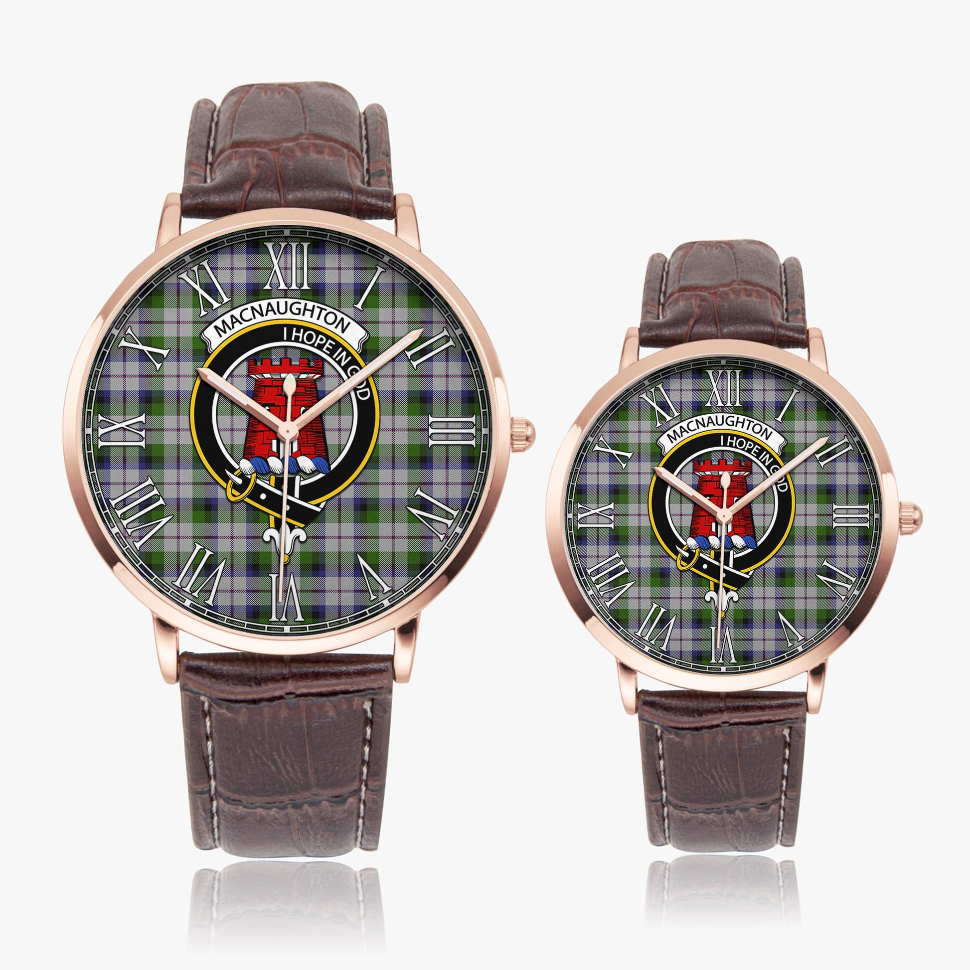 MacNaughton Dress Tartan Family Crest Leather Strap Quartz Watch - Tartanvibesclothing