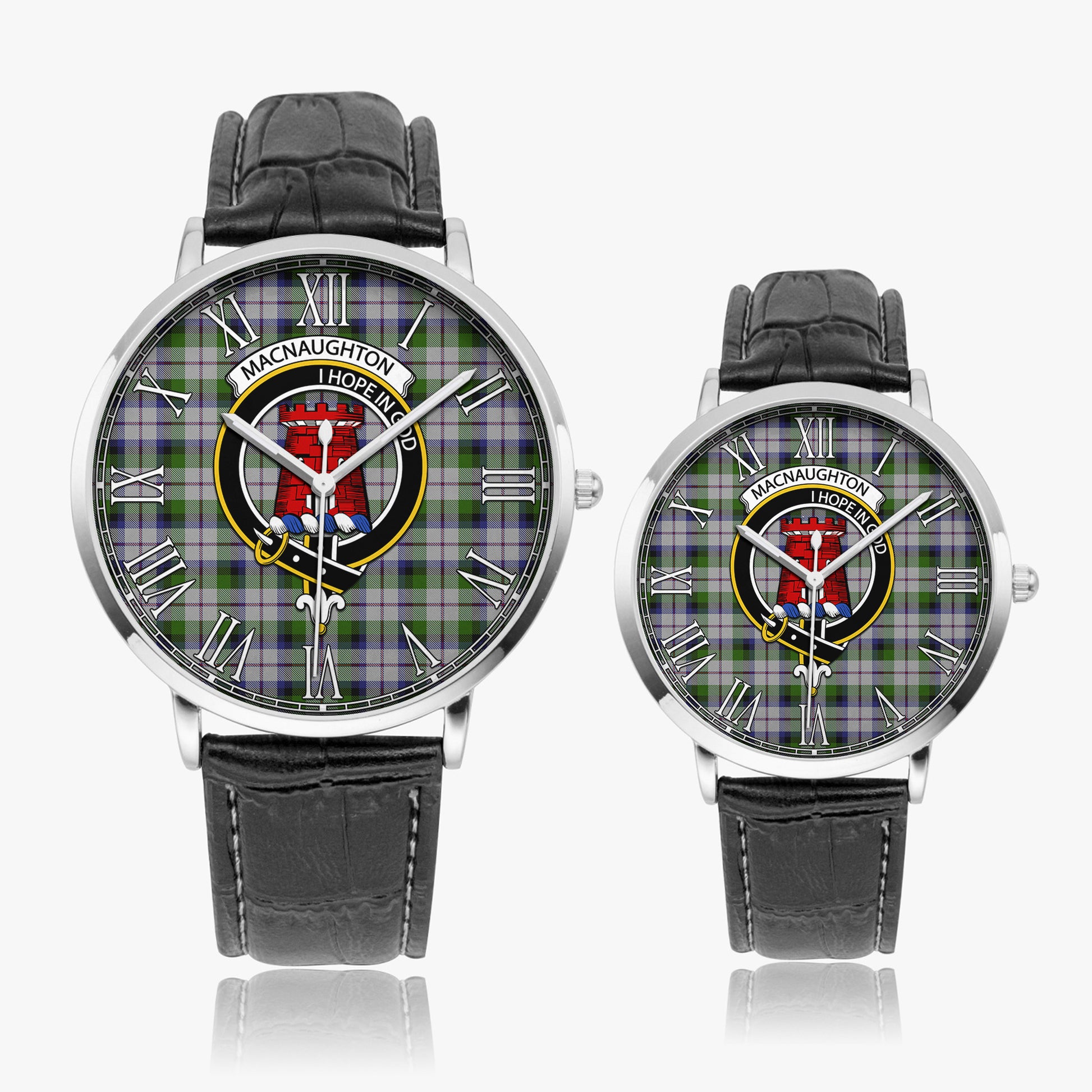 MacNaughton Dress Tartan Family Crest Leather Strap Quartz Watch - Tartanvibesclothing