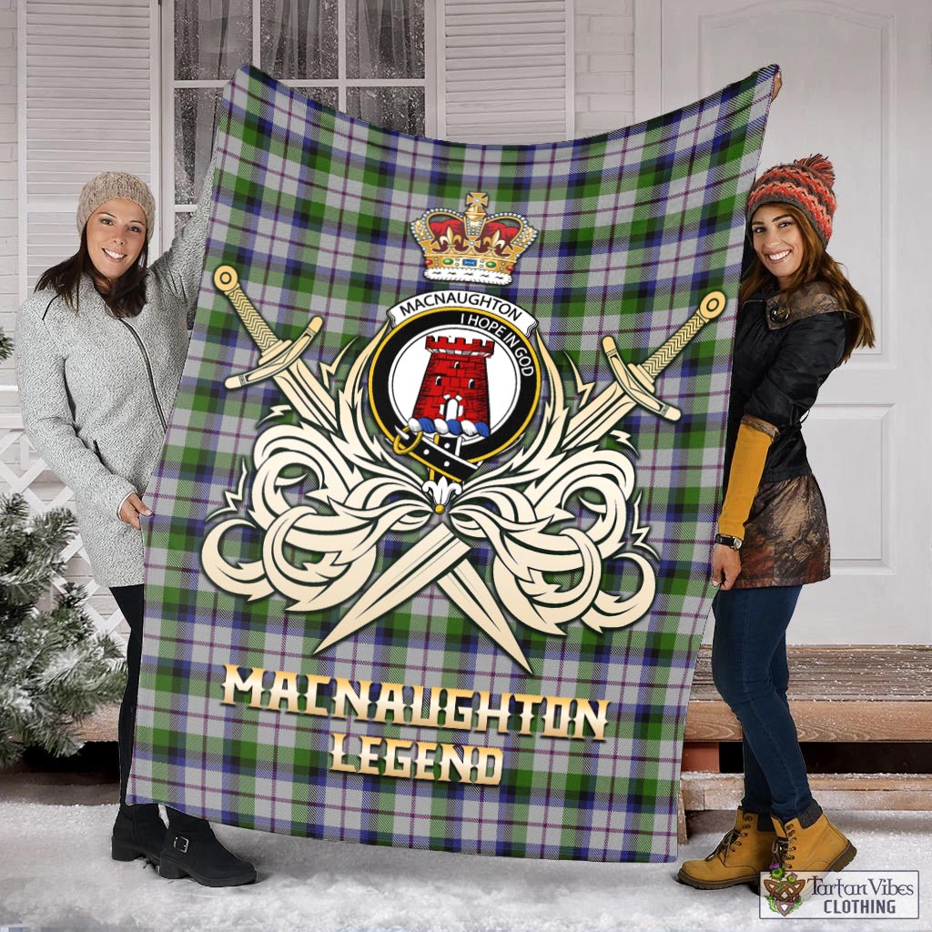 Tartan Vibes Clothing MacNaughton Dress Tartan Blanket with Clan Crest and the Golden Sword of Courageous Legacy