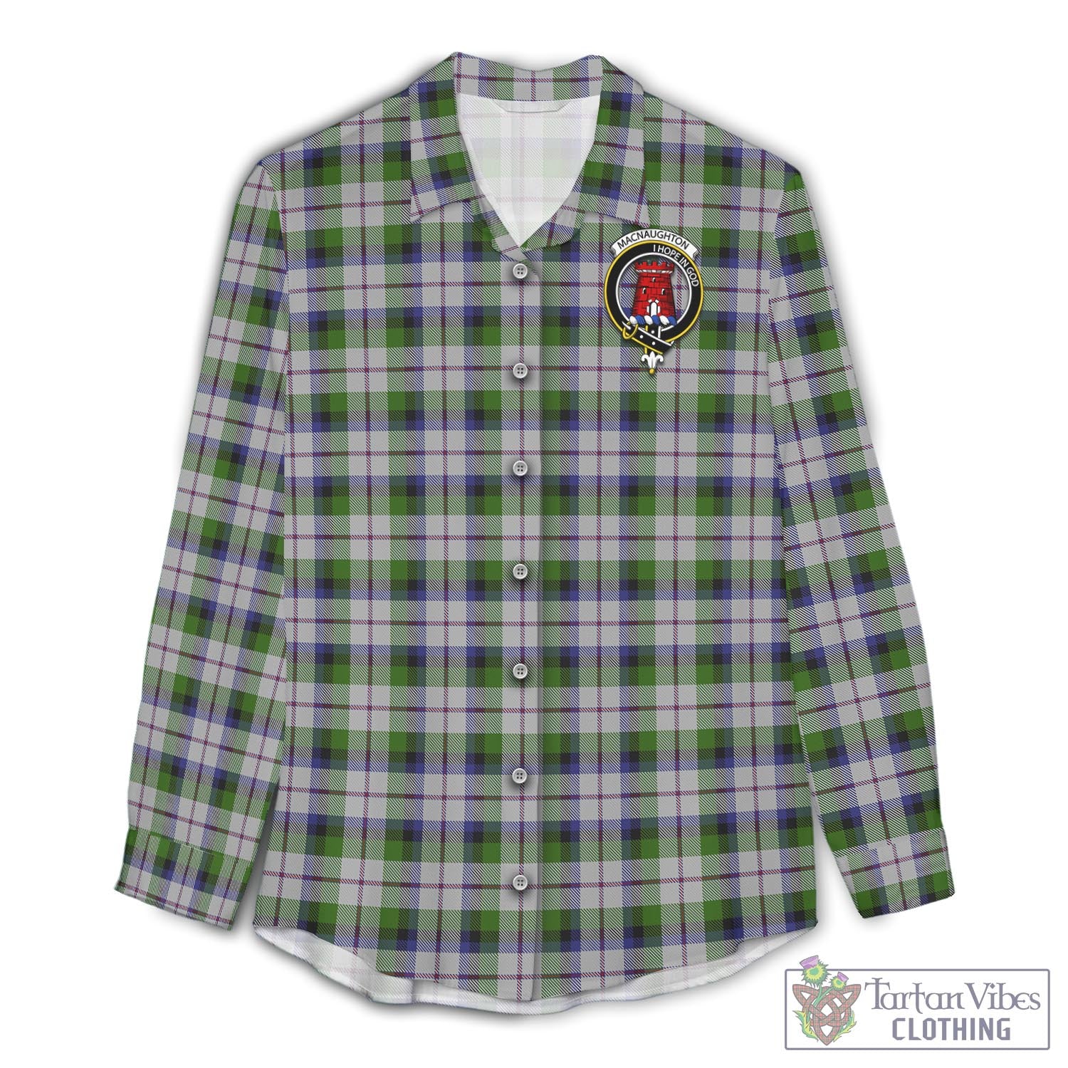 Tartan Vibes Clothing MacNaughton Dress Tartan Womens Casual Shirt with Family Crest