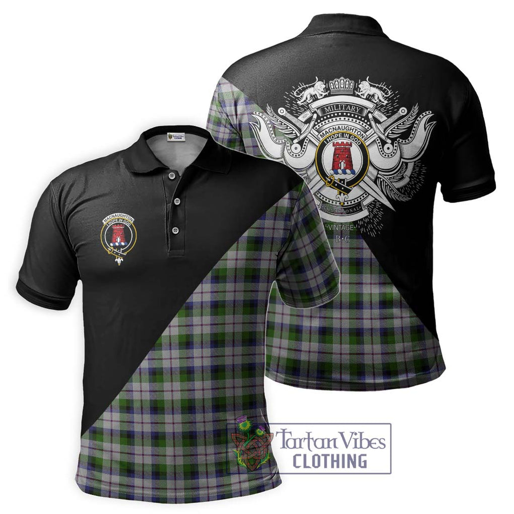 MacNaughton Dress Tartan Polo Shirt with Family Crest and Military Logo Style Kid - Tartanvibesclothing Shop