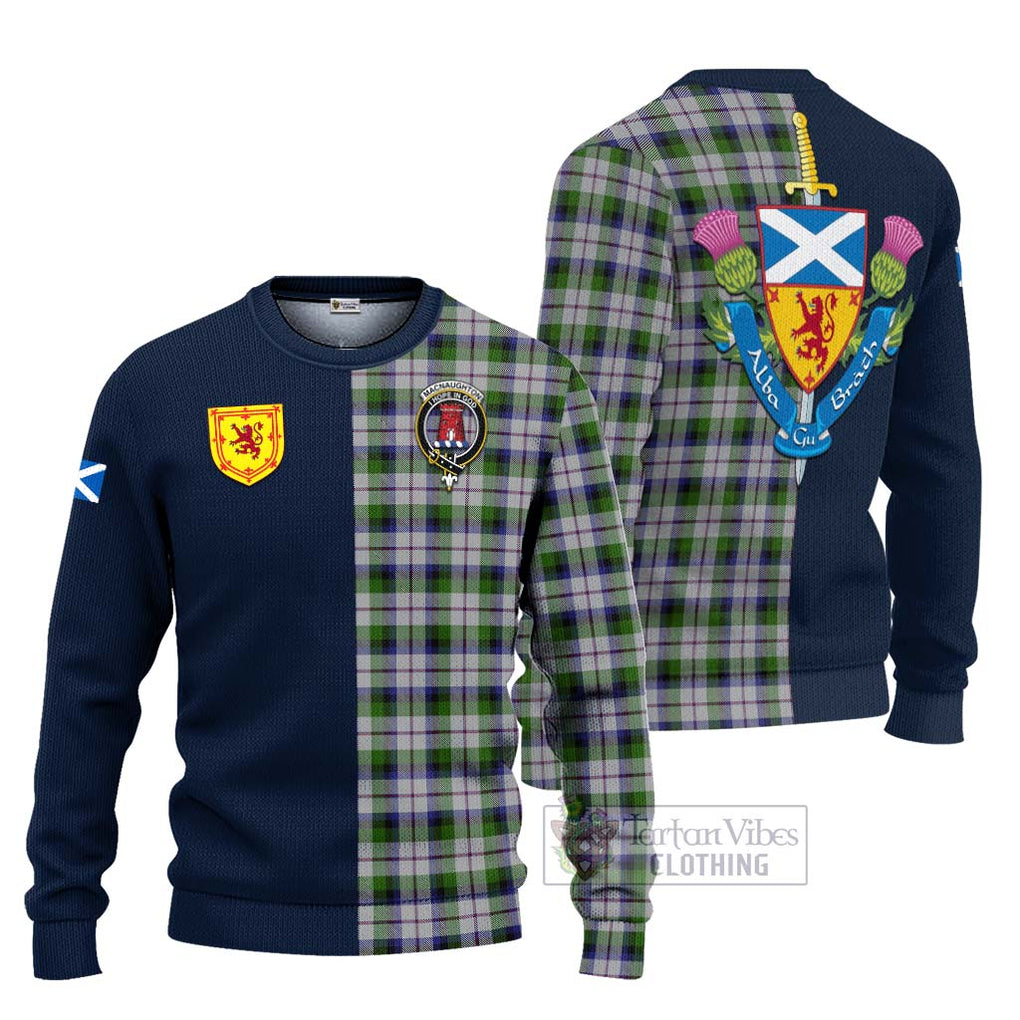 Tartan Vibes Clothing MacNaughton Dress Tartan Knitted Sweater with Scottish Lion Royal Arm Half Style