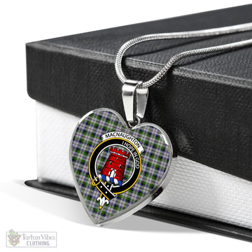 MacNaughton Dress Tartan Heart Necklace with Family Crest