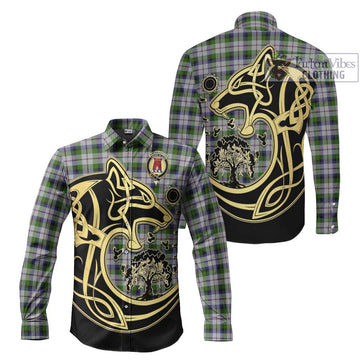 MacNaughton Dress Tartan Long Sleeve Button Shirt with Family Crest Celtic Wolf Style