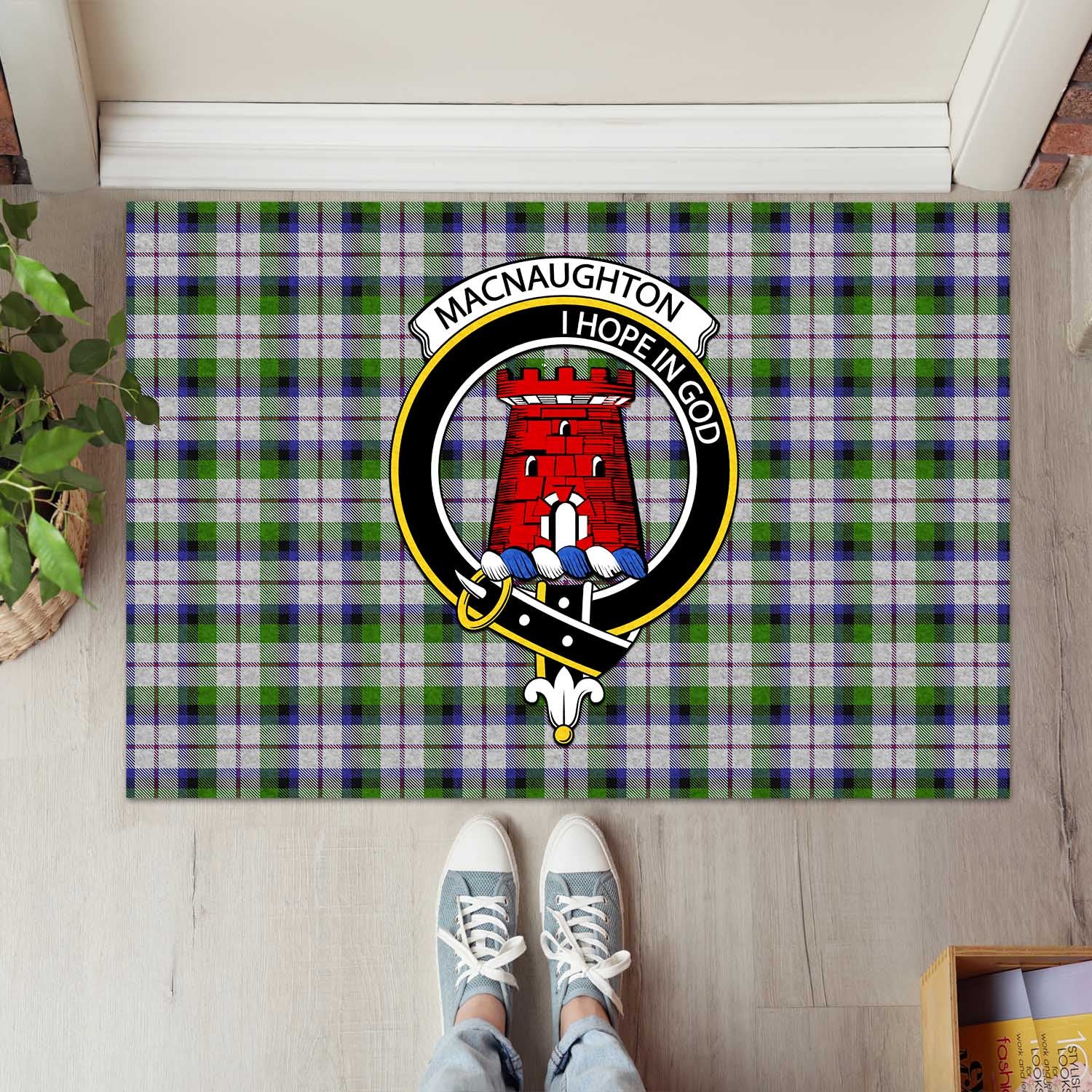 MacNaughton Dress Tartan Door Mat with Family Crest - Tartanvibesclothing