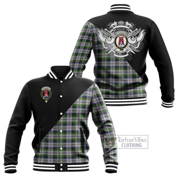 MacNaughton Dress Tartan Baseball Jacket with Family Crest and Military Logo Style