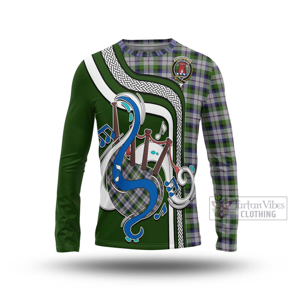 Tartan Vibes Clothing MacNaughton Dress Tartan Long Sleeve T-Shirt with Epic Bagpipe Style