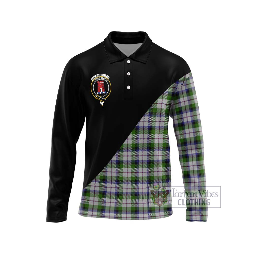 MacNaughton Dress Tartan Long Sleeve Polo Shirt with Family Crest and Military Logo Style Unisex - Tartanvibesclothing Shop