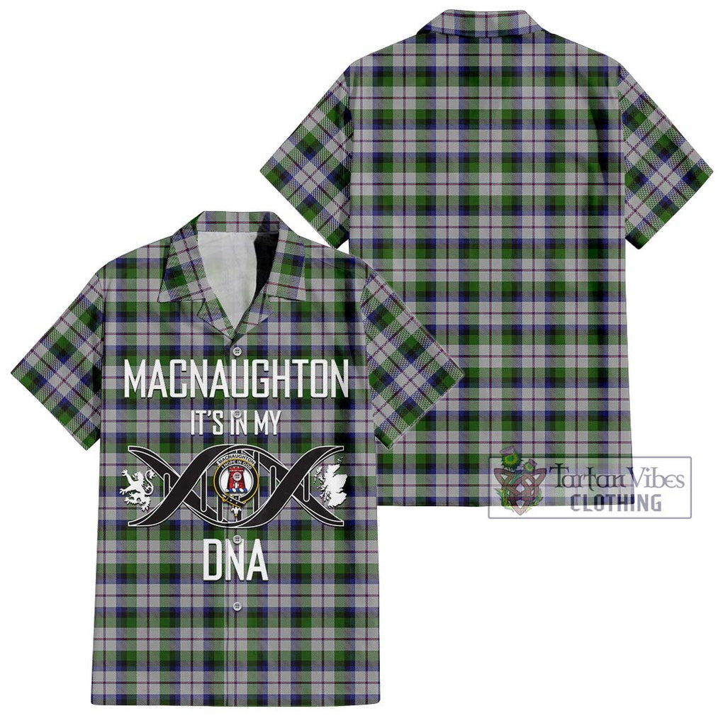 MacNaughton Dress Tartan Short Sleeve Button Shirt with Family Crest DNA In Me Style Kid - Tartanvibesclothing Shop