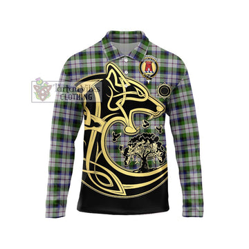 MacNaughton Dress Tartan Long Sleeve Polo Shirt with Family Crest Celtic Wolf Style