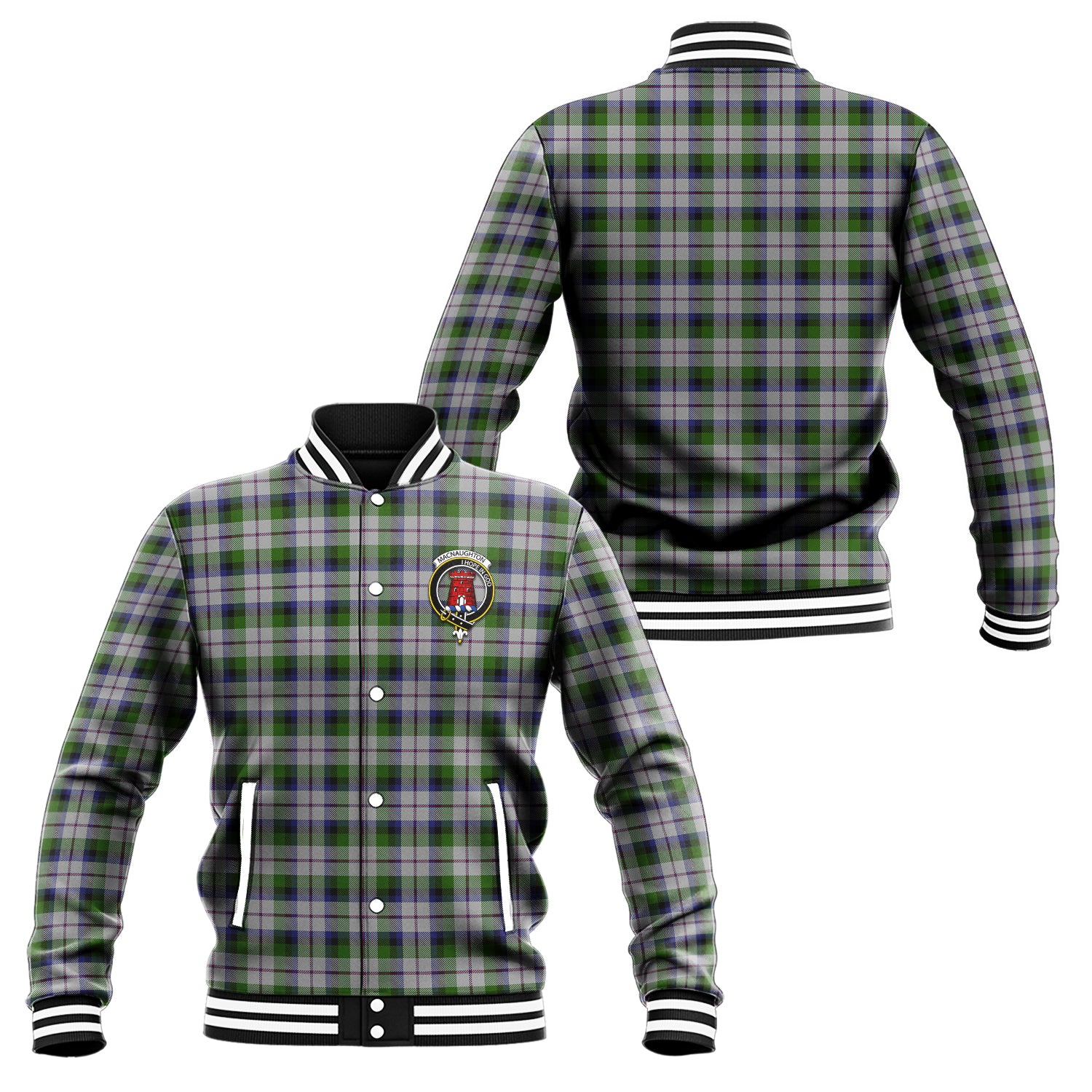 MacNaughton Dress Tartan Baseball Jacket with Family Crest Unisex - Tartan Vibes Clothing