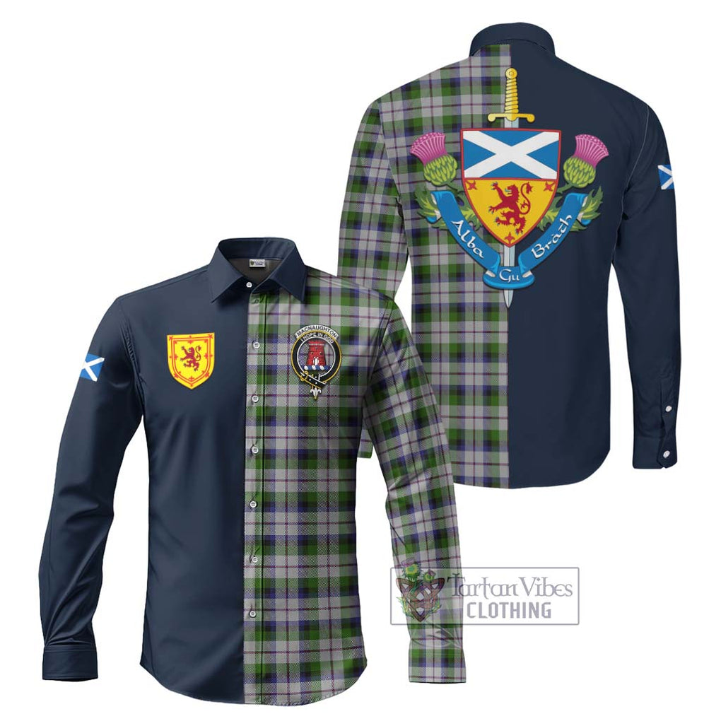 Tartan Vibes Clothing MacNaughton Dress Tartan Long Sleeve Button Shirt with Scottish Lion Royal Arm Half Style