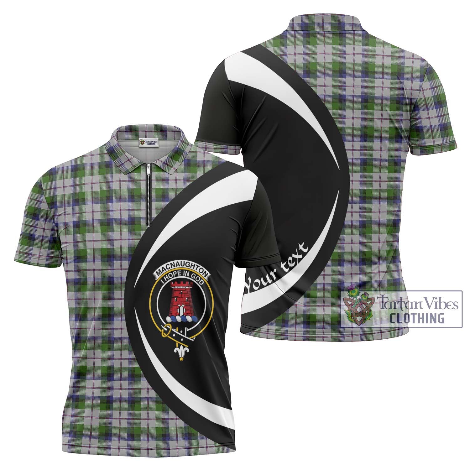 Tartan Vibes Clothing MacNaughton Dress Tartan Zipper Polo Shirt with Family Crest Circle Style