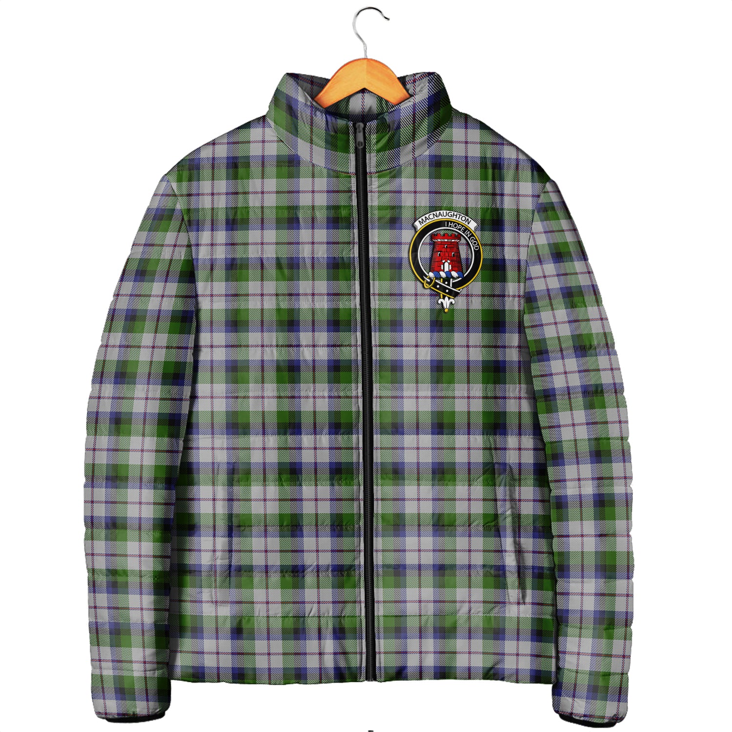 MacNaughton Dress Tartan Padded Jacket with Family Crest Men's Padded Jacket - Tartan Vibes Clothing