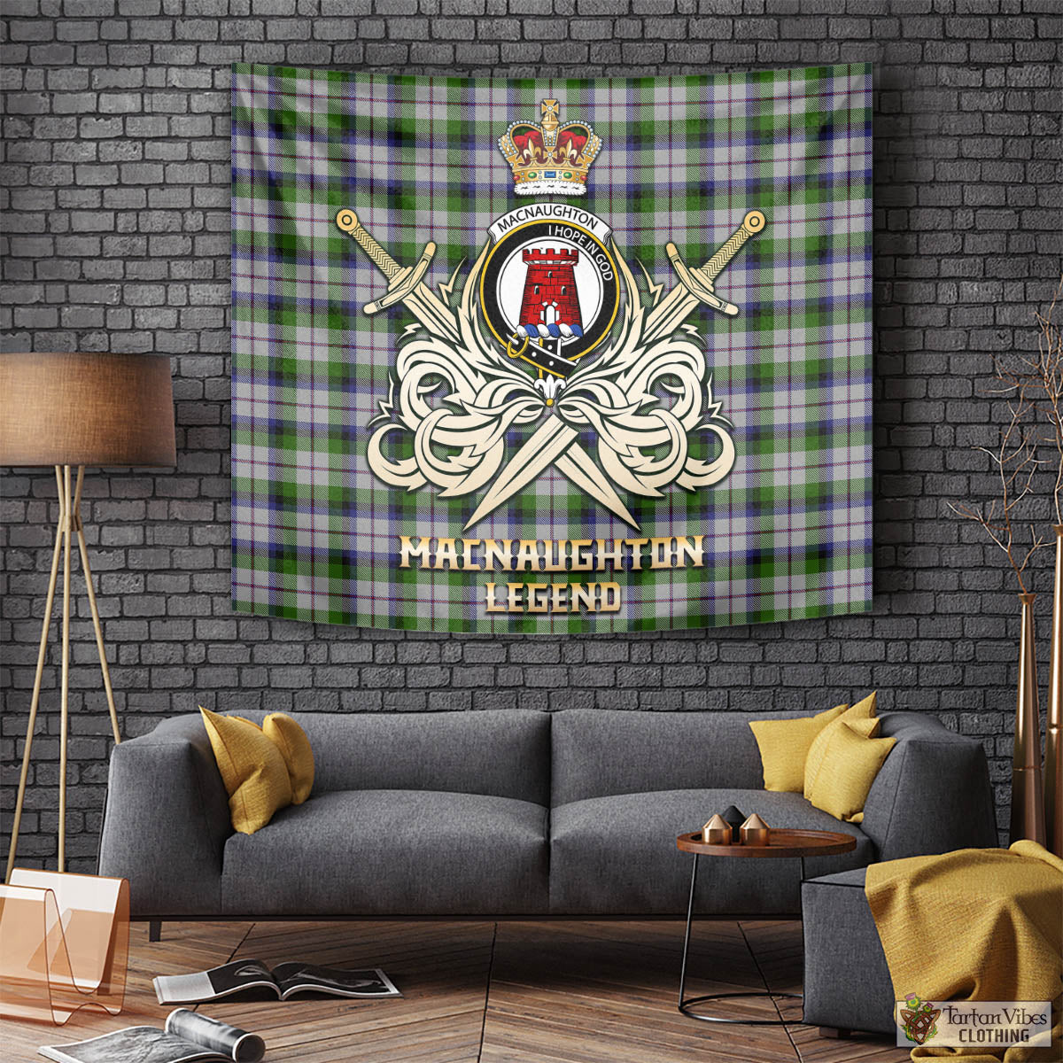 Tartan Vibes Clothing MacNaughton Dress Tartan Tapestry with Clan Crest and the Golden Sword of Courageous Legacy