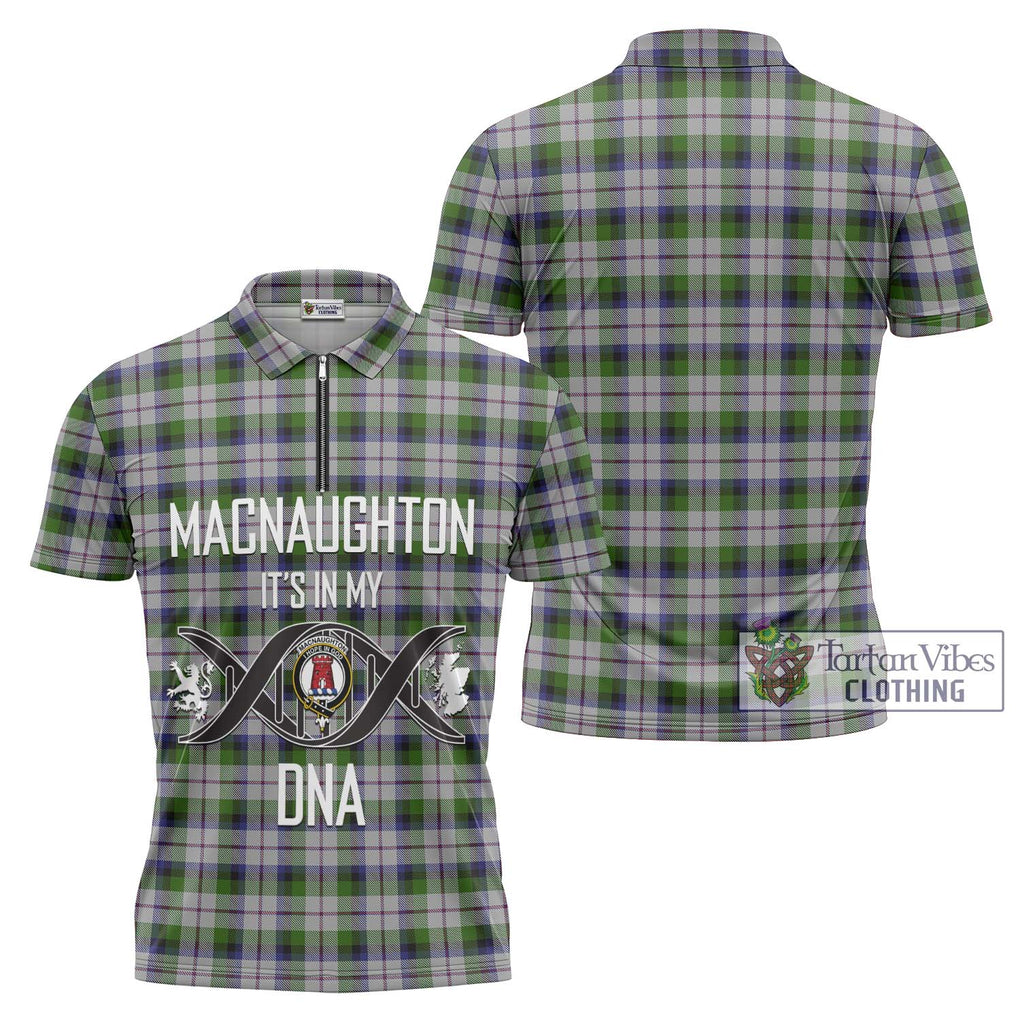 MacNaughton Dress Tartan Zipper Polo Shirt with Family Crest DNA In Me Style Unisex - Tartanvibesclothing Shop