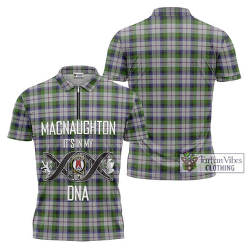 MacNaughton Dress Tartan Zipper Polo Shirt with Family Crest DNA In Me Style