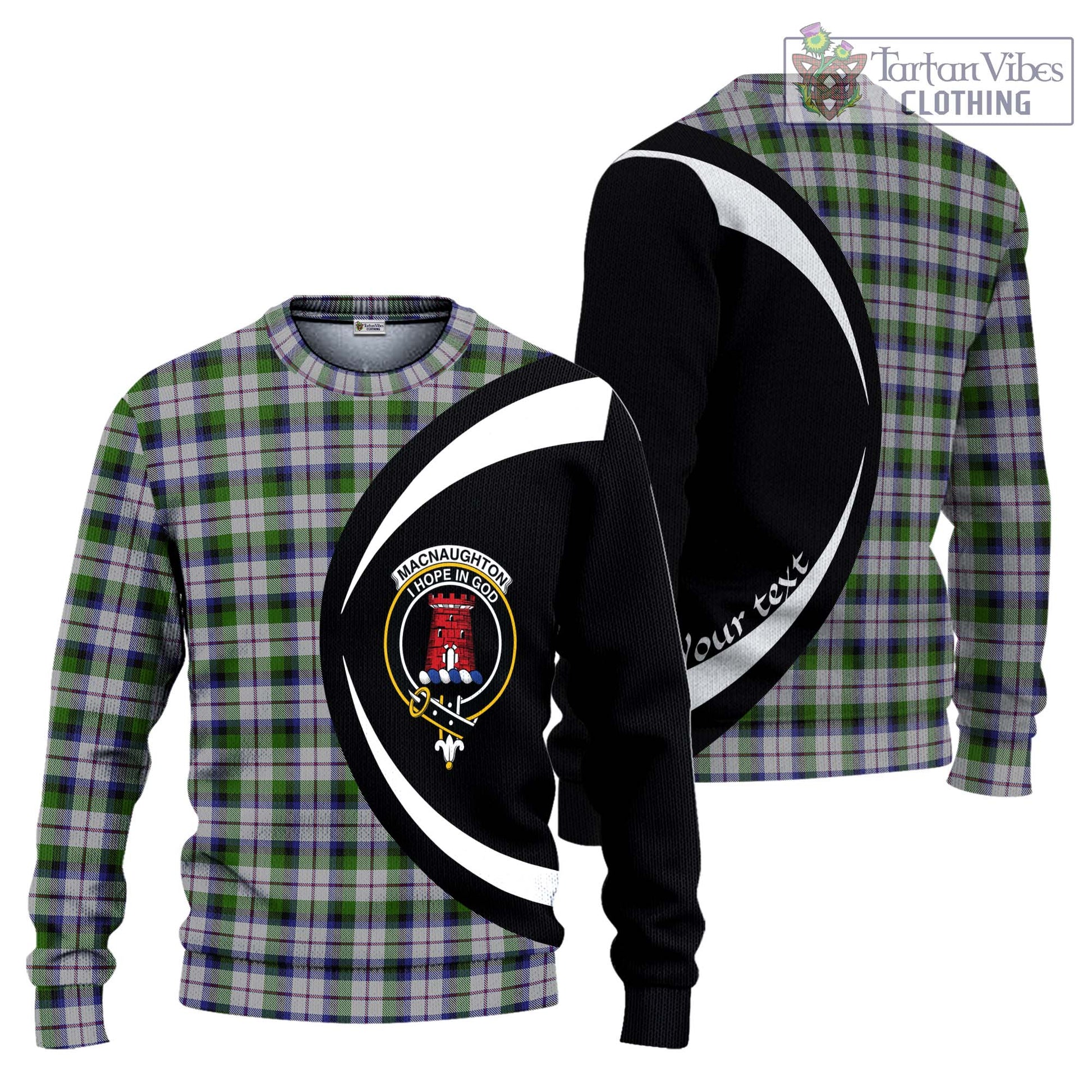 MacNaughton Dress Tartan Knitted Sweater with Family Crest Circle Style Unisex - Tartan Vibes Clothing