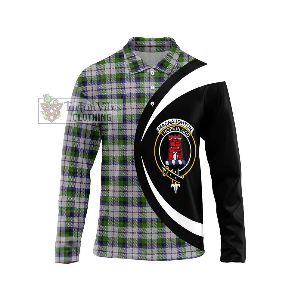 MacNaughton Dress Tartan Long Sleeve Polo Shirt with Family Crest Circle Style Unisex - Tartan Vibes Clothing