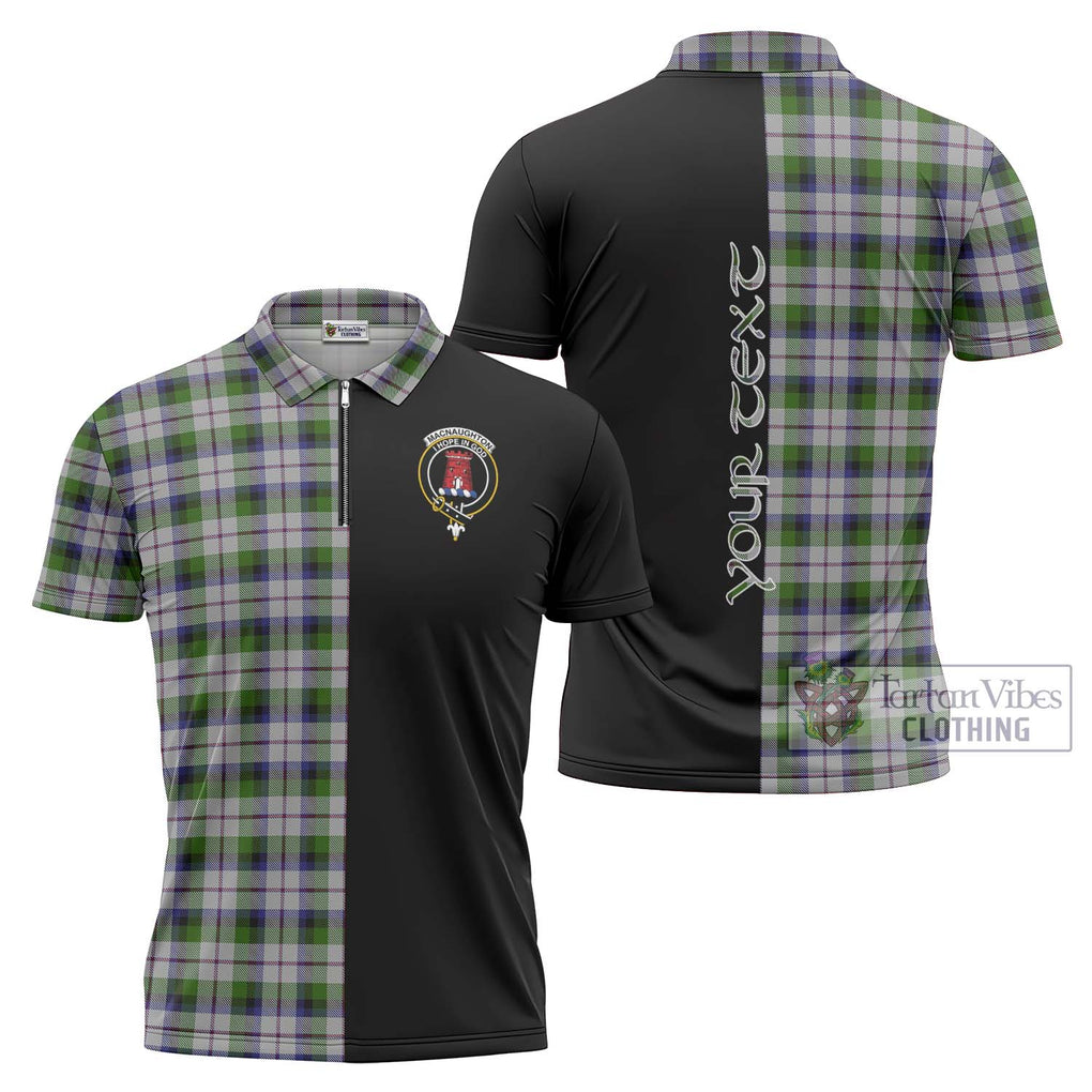 MacNaughton Dress Tartan Zipper Polo Shirt with Family Crest and Half Of Me Style Unisex - Tartanvibesclothing Shop