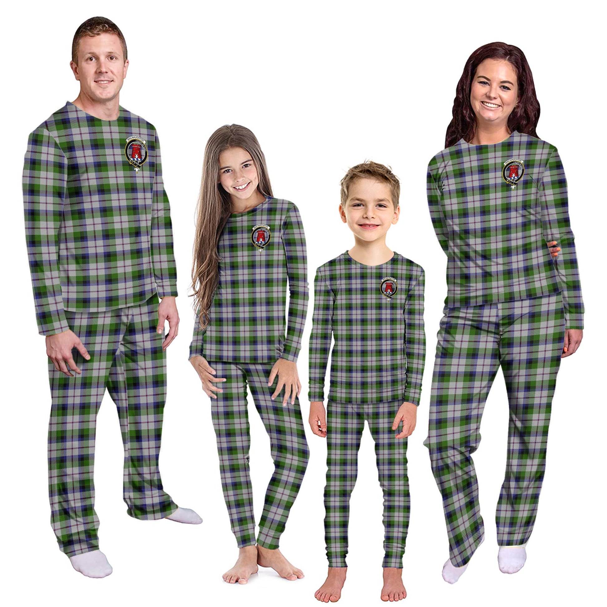 MacNaughton Dress Tartan Pajamas Family Set with Family Crest - Tartanvibesclothing