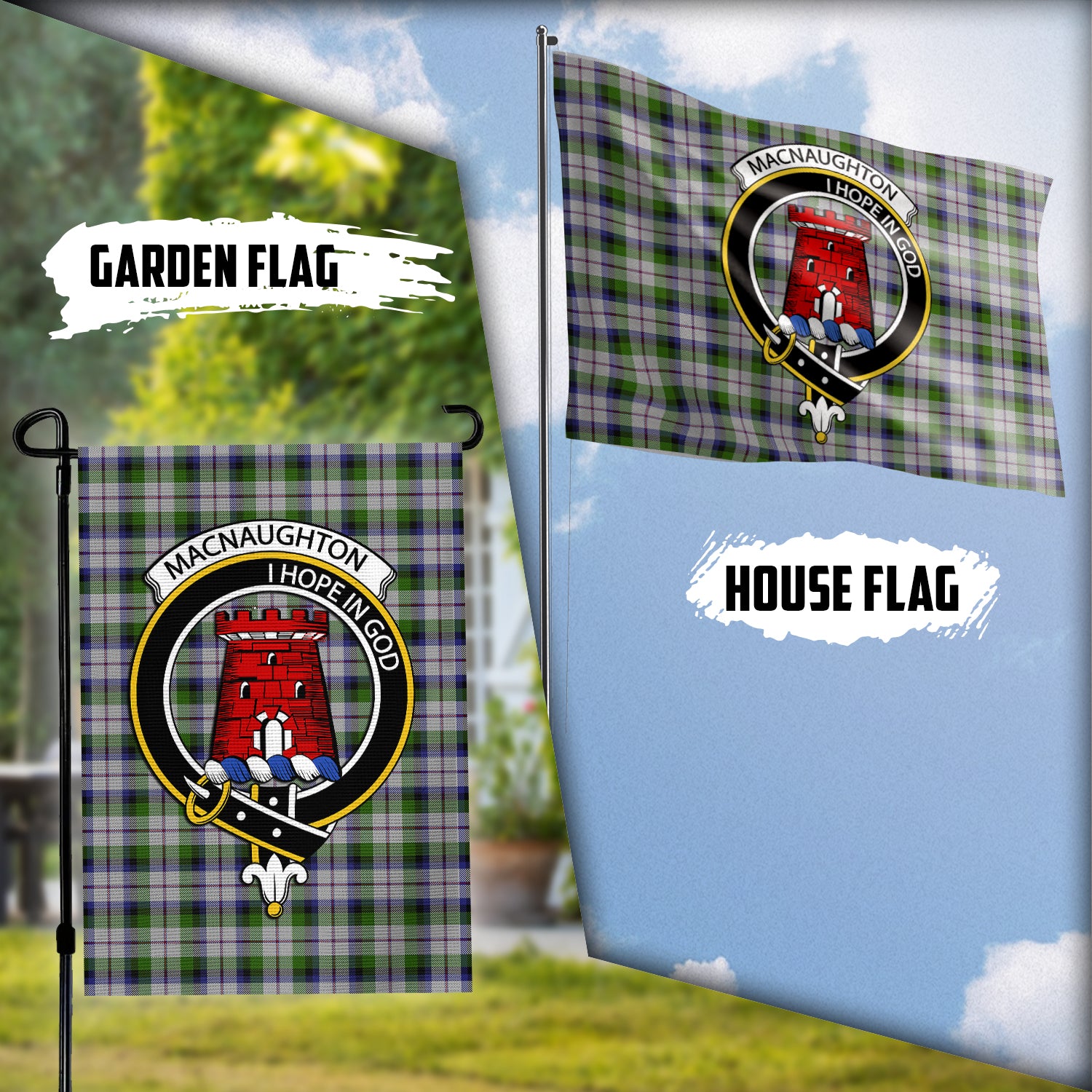 MacNaughton Dress Tartan Flag with Family Crest Garden Flag (Vertical) - Tartan Vibes Clothing