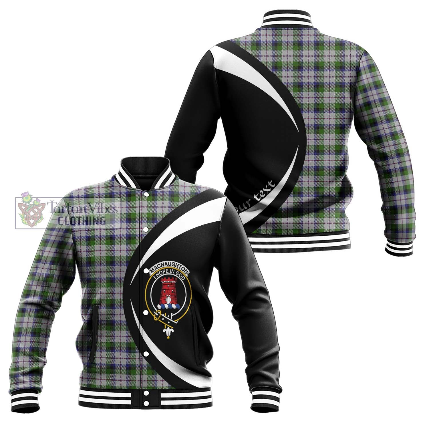 MacNaughton Dress Tartan Baseball Jacket with Family Crest Circle Style Unisex - Tartan Vibes Clothing