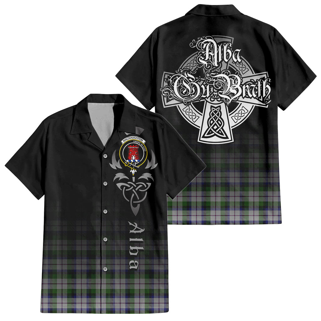 Tartan Vibes Clothing MacNaughton Dress Tartan Short Sleeve Button Up Featuring Alba Gu Brath Family Crest Celtic Inspired