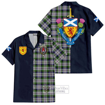 MacNaughton Dress Tartan Short Sleeve Button Shirt Alba with Scottish Lion Royal Arm Half Style