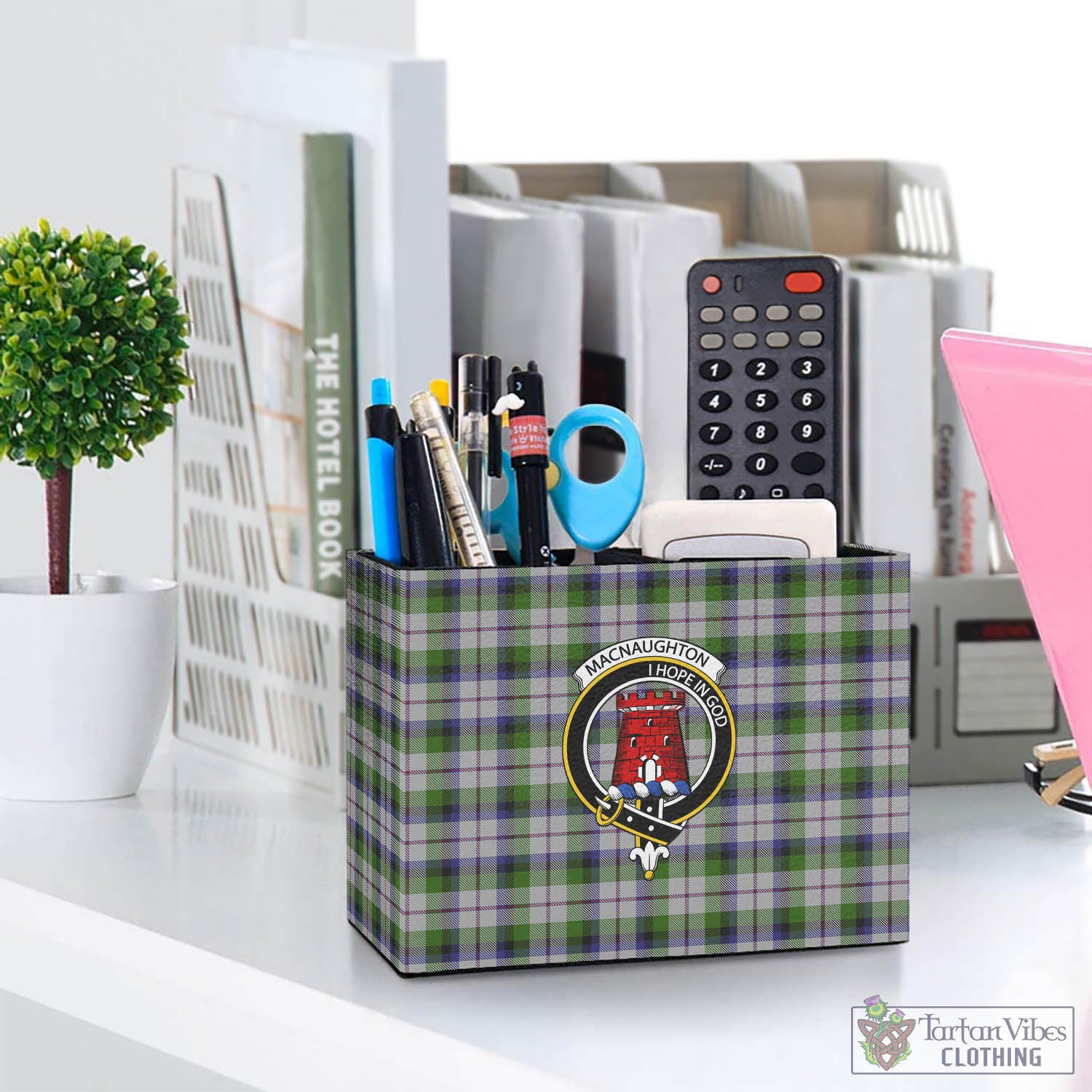 Tartan Vibes Clothing MacNaughton Dress Tartan Pen Holder with Family Crest