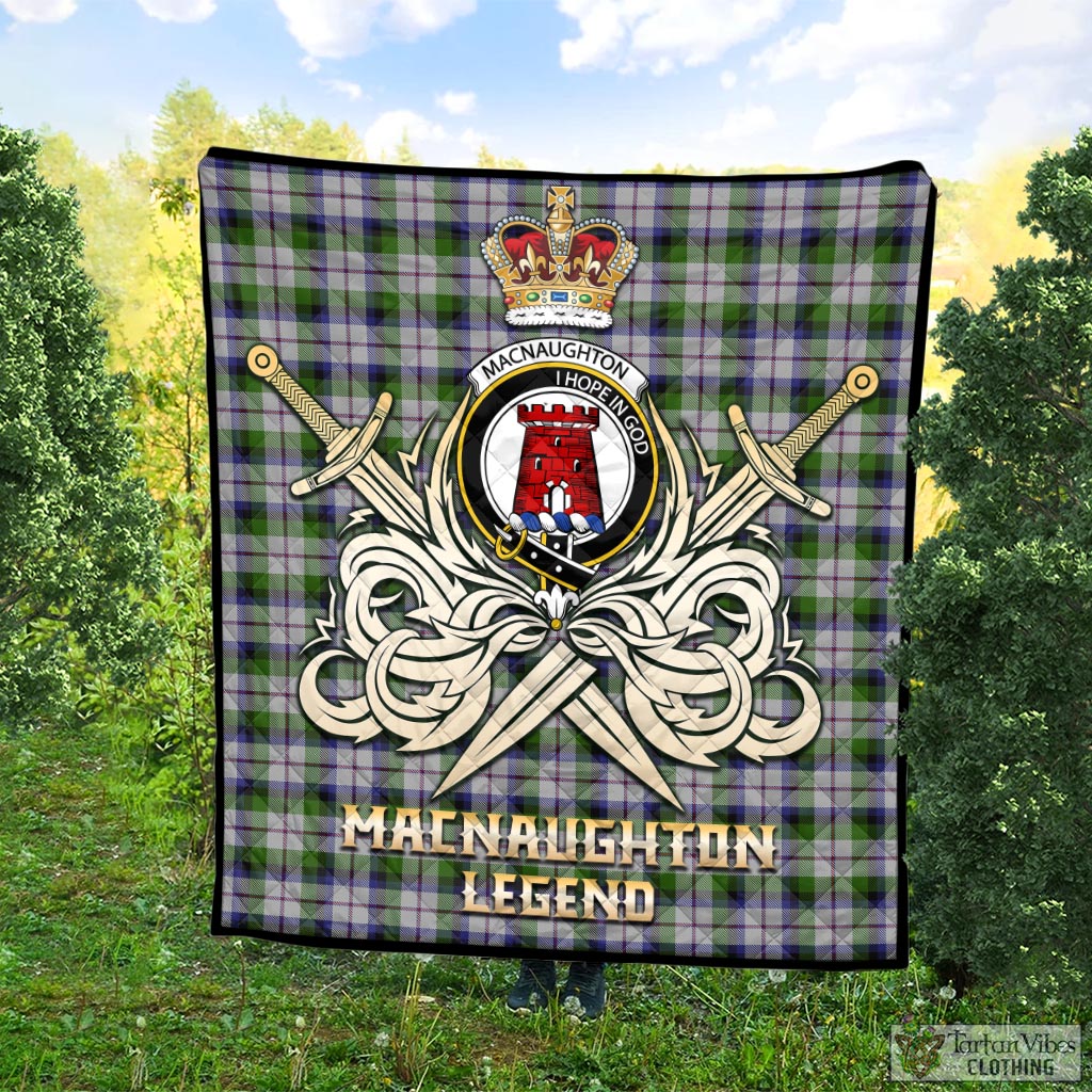 Tartan Vibes Clothing MacNaughton Dress Tartan Quilt with Clan Crest and the Golden Sword of Courageous Legacy