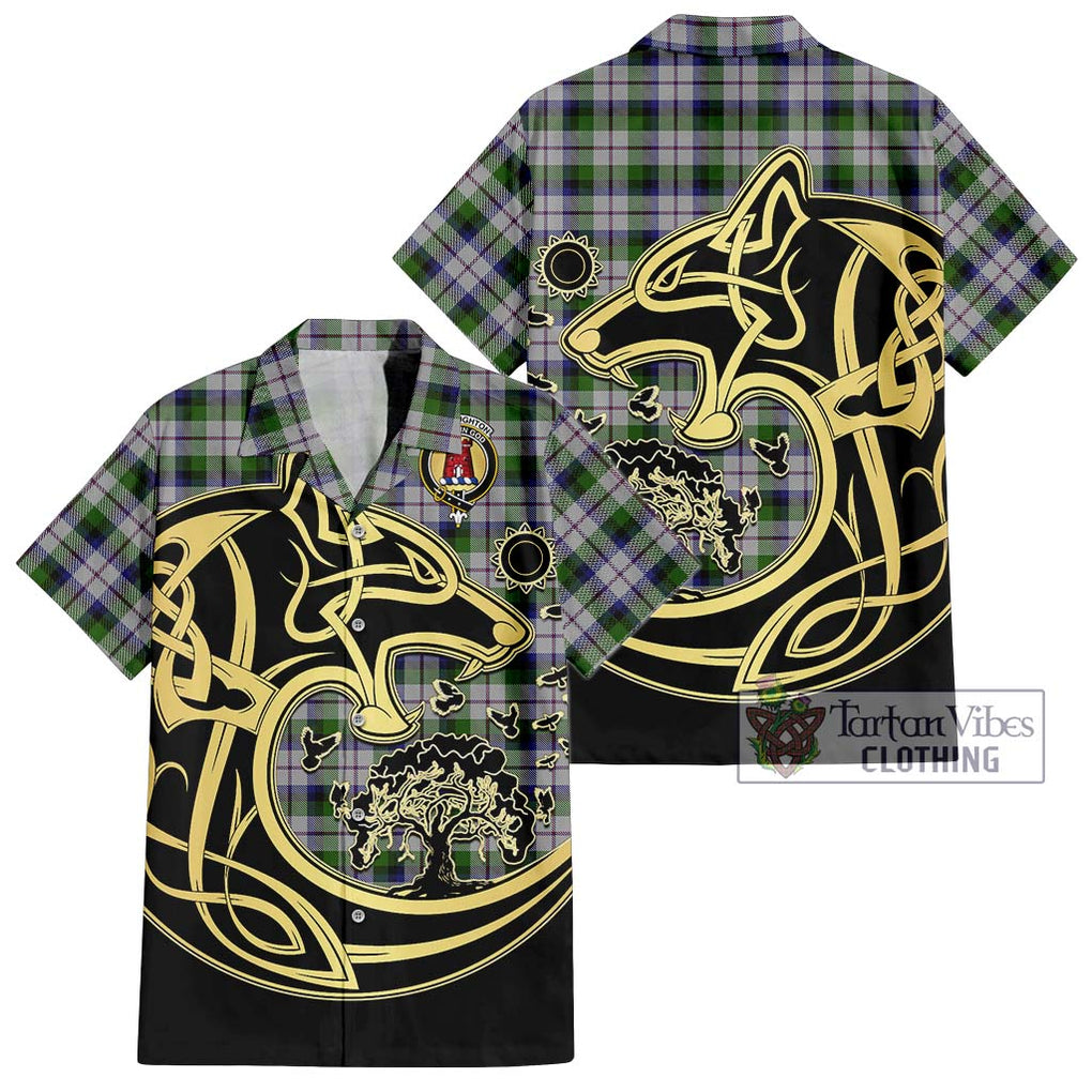 MacNaughton Dress Tartan Short Sleeve Button Shirt with Family Crest Celtic Wolf Style Kid - Tartan Vibes Clothing