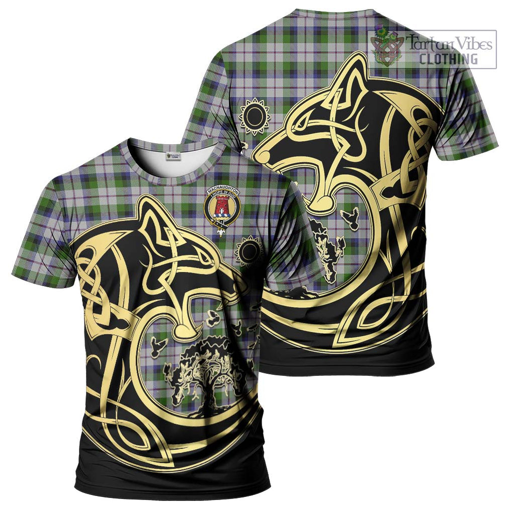 MacNaughton Dress Tartan T-Shirt with Family Crest Celtic Wolf Style Kid's Shirt - Tartan Vibes Clothing