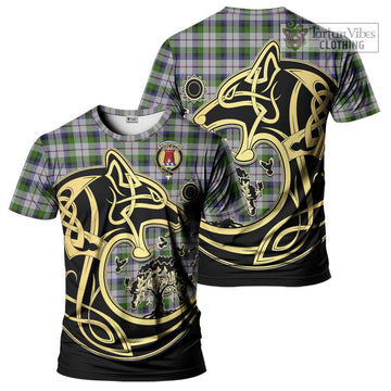 MacNaughton Dress Tartan T-Shirt with Family Crest Celtic Wolf Style