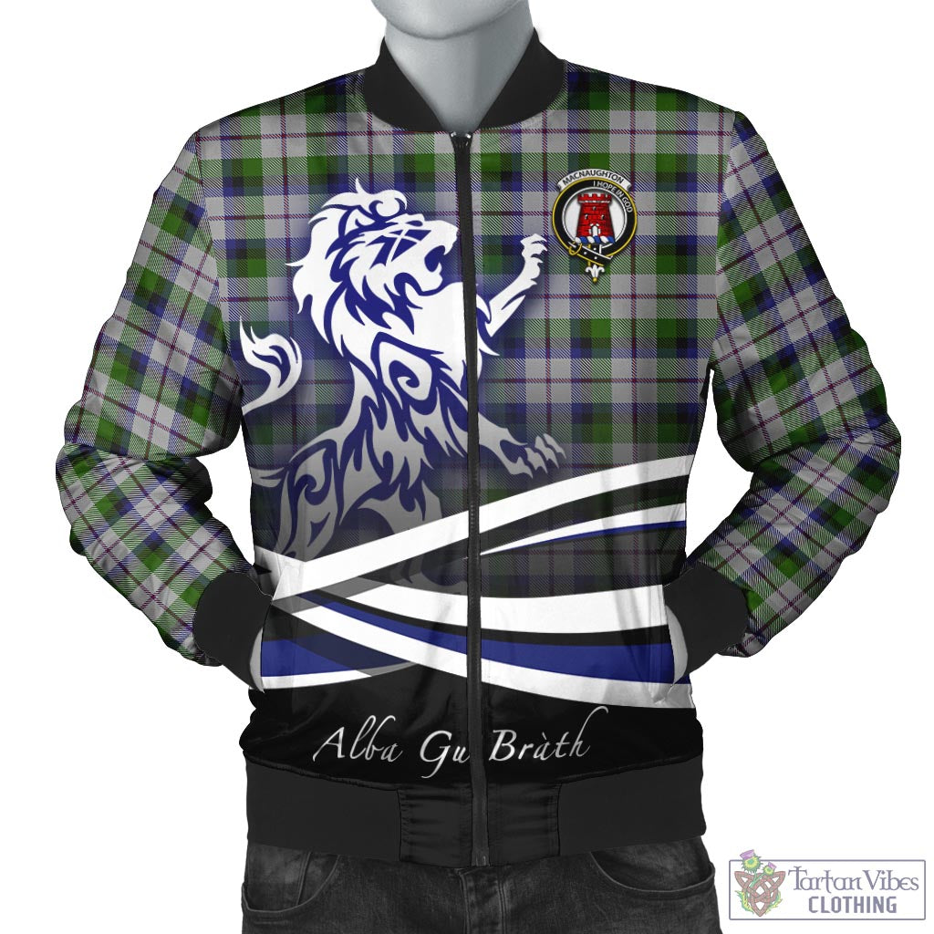 Tartan Vibes Clothing MacNaughton Dress Tartan Bomber Jacket with Alba Gu Brath Regal Lion Emblem