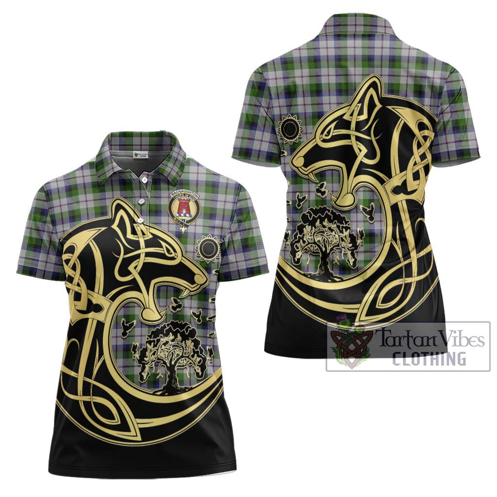 MacNaughton Dress Tartan Women's Polo Shirt with Family Crest Celtic Wolf Style Women - Tartanvibesclothing Shop