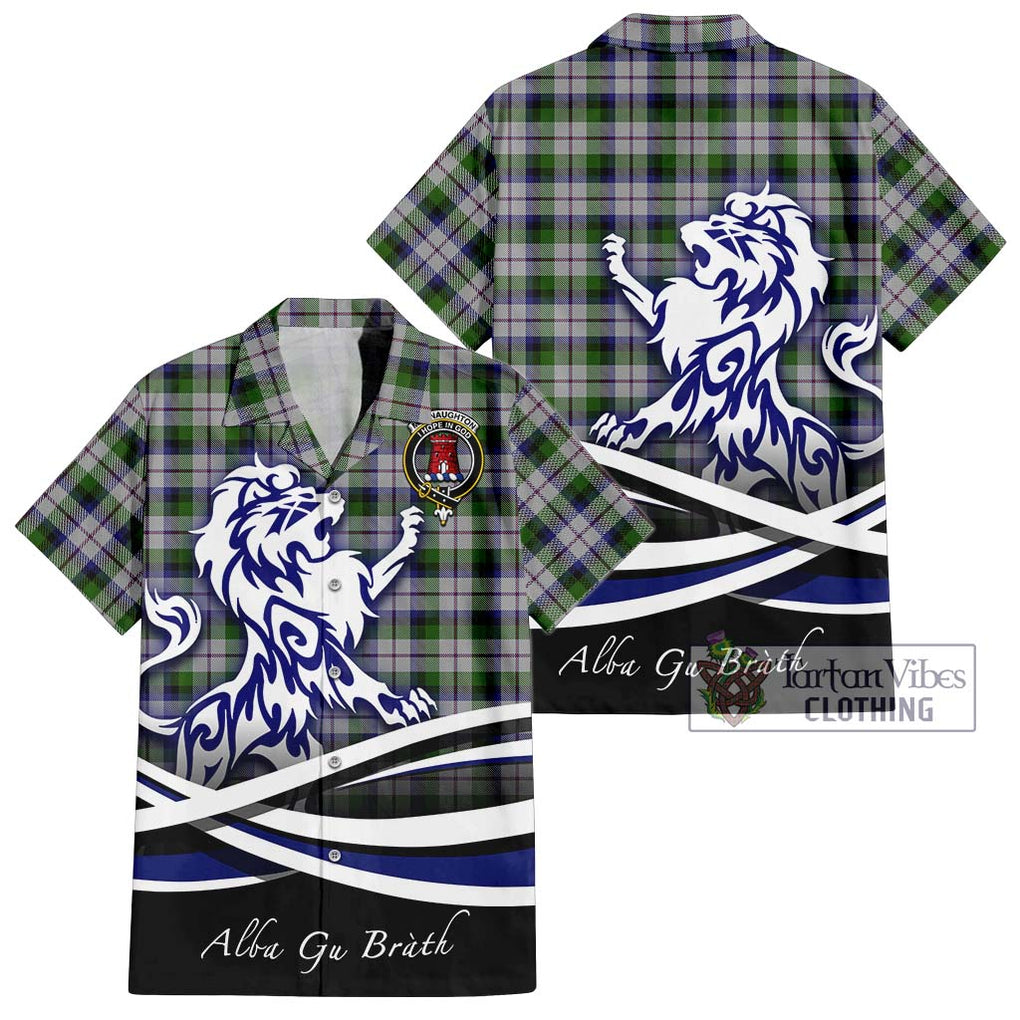 MacNaughton Dress Tartan Short Sleeve Button Shirt with Alba Gu Brath Regal Lion Emblem Kid - Tartanvibesclothing Shop