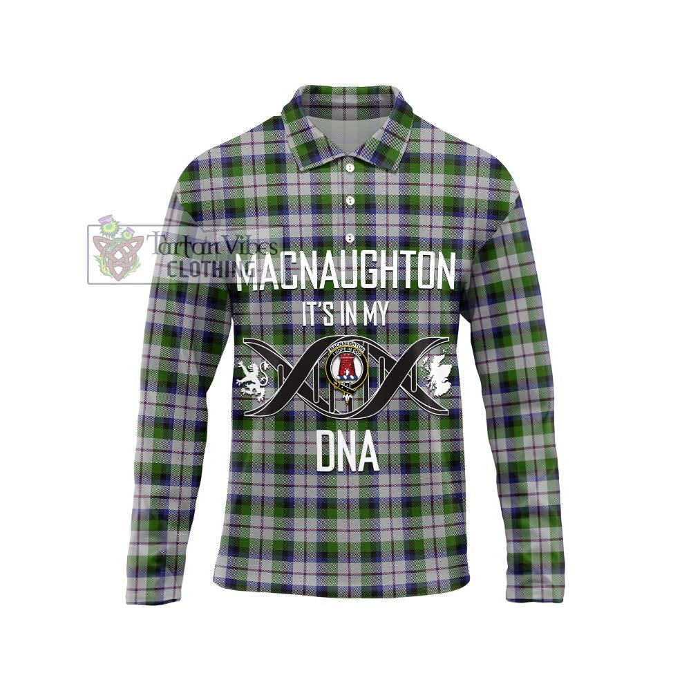 MacNaughton Dress Tartan Long Sleeve Polo Shirt with Family Crest DNA In Me Style Unisex - Tartanvibesclothing Shop