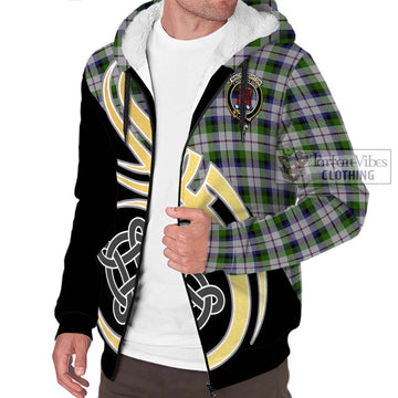 MacNaughton Dress Tartan Sherpa Hoodie with Family Crest and Celtic Symbol Style