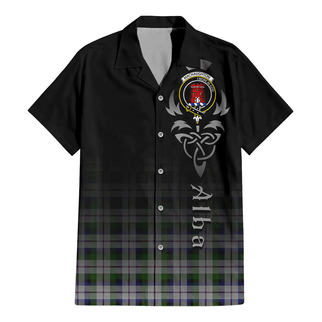 Tartan Vibes Clothing MacNaughton Dress Tartan Short Sleeve Button Up Featuring Alba Gu Brath Family Crest Celtic Inspired