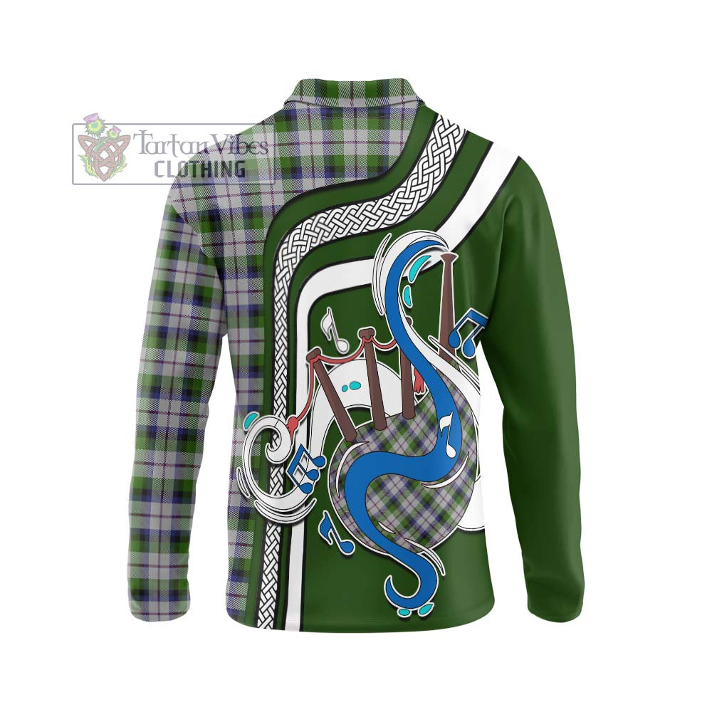 Tartan Vibes Clothing MacNaughton Dress Tartan Long Sleeve Polo Shirt with Epic Bagpipe Style