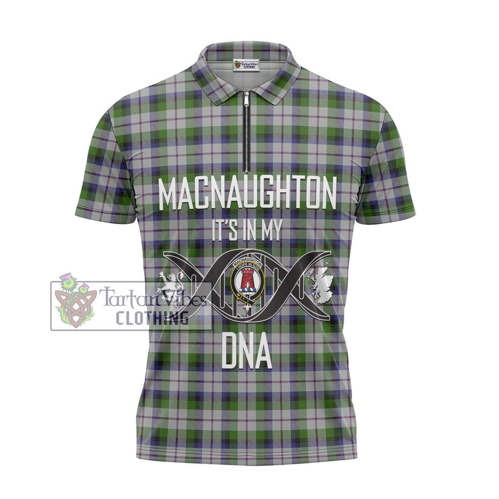 MacNaughton Dress Tartan Zipper Polo Shirt with Family Crest DNA In Me Style - Tartanvibesclothing Shop