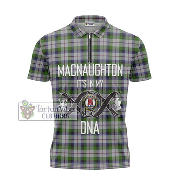 MacNaughton Dress Tartan Zipper Polo Shirt with Family Crest DNA In Me Style