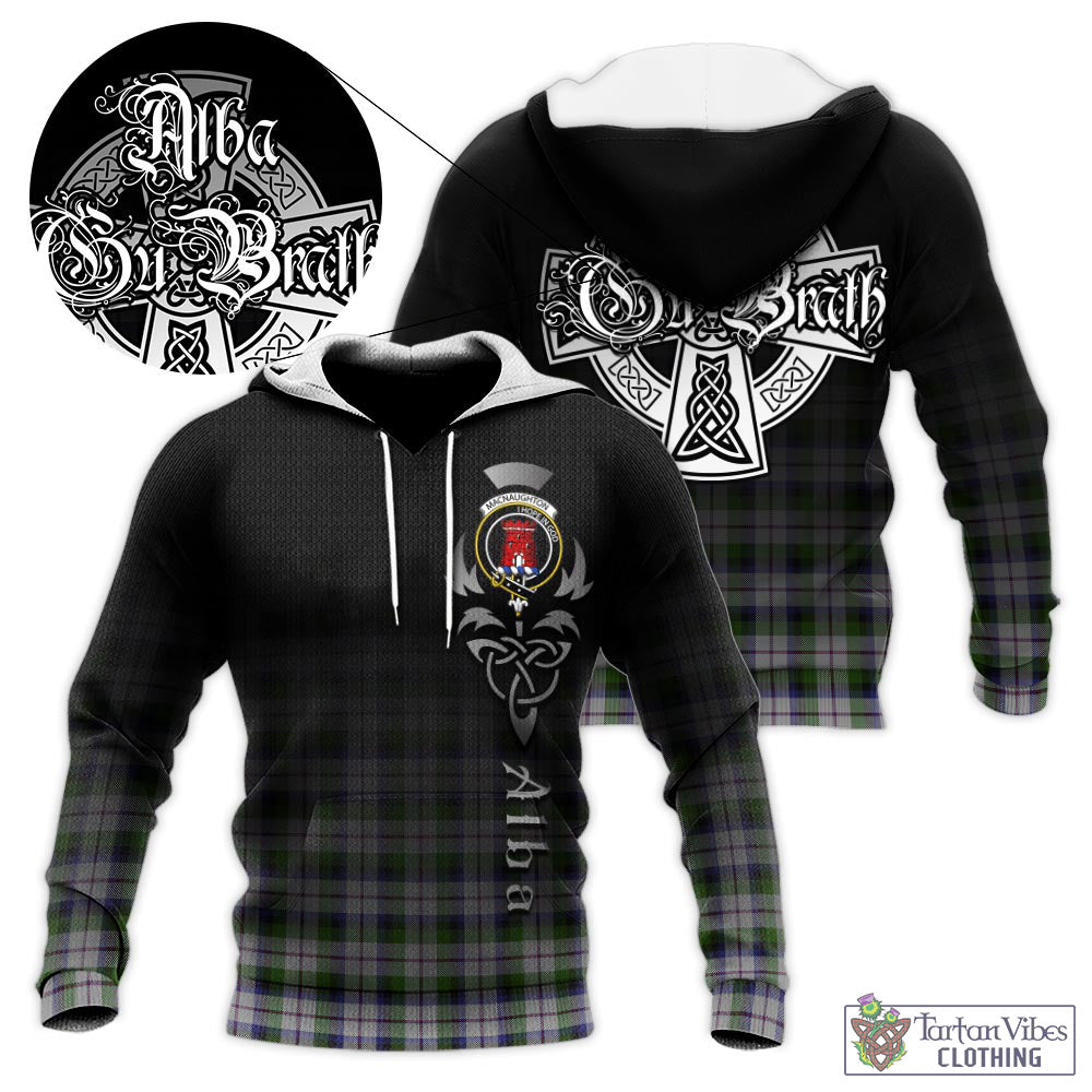 Tartan Vibes Clothing MacNaughton Dress Tartan Knitted Hoodie Featuring Alba Gu Brath Family Crest Celtic Inspired