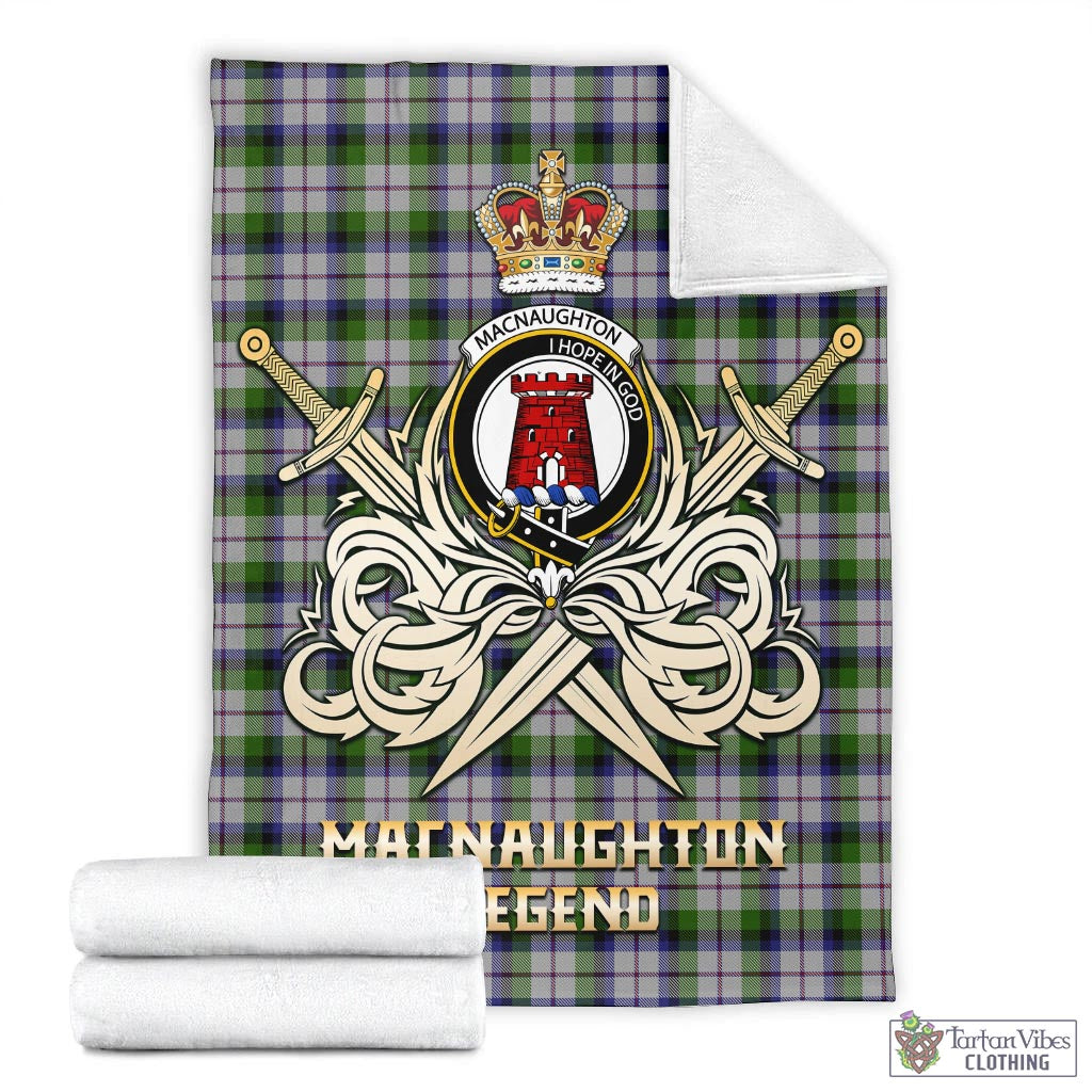 Tartan Vibes Clothing MacNaughton Dress Tartan Blanket with Clan Crest and the Golden Sword of Courageous Legacy