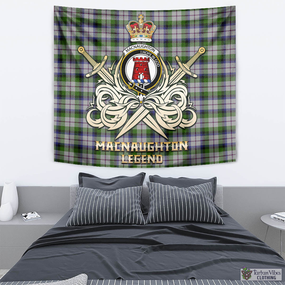 Tartan Vibes Clothing MacNaughton Dress Tartan Tapestry with Clan Crest and the Golden Sword of Courageous Legacy