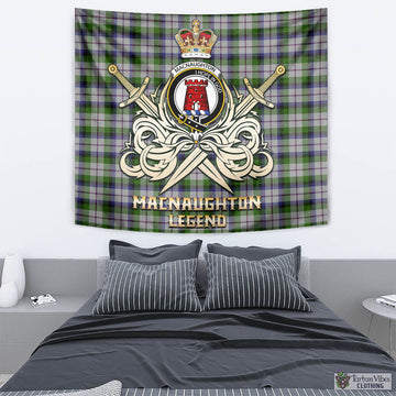 MacNaughton Dress Tartan Tapestry with Clan Crest and the Golden Sword of Courageous Legacy