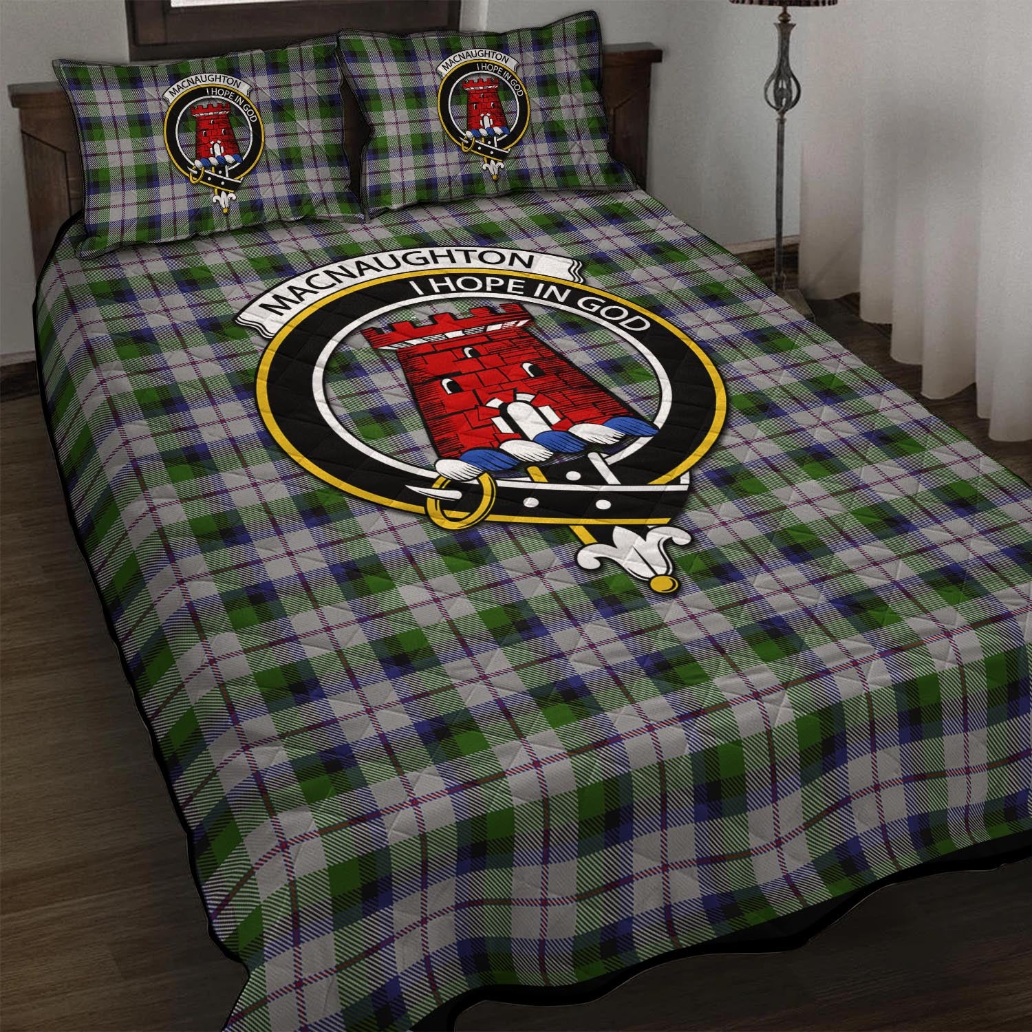 MacNaughton Dress Tartan Quilt Bed Set with Family Crest - Tartan Vibes Clothing